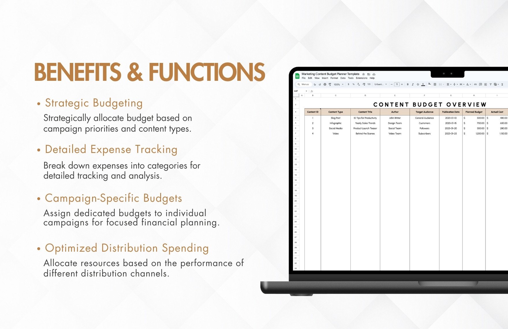 Marketing Content Budget Planner Template