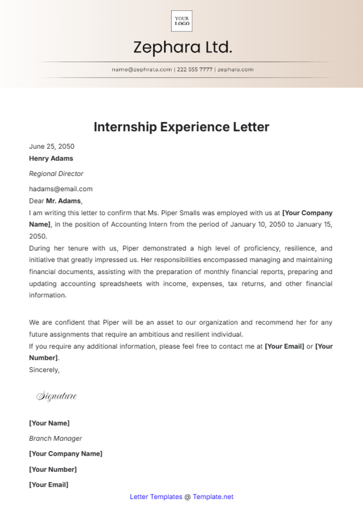 Internship Experience Letter Template - Edit Online & Download