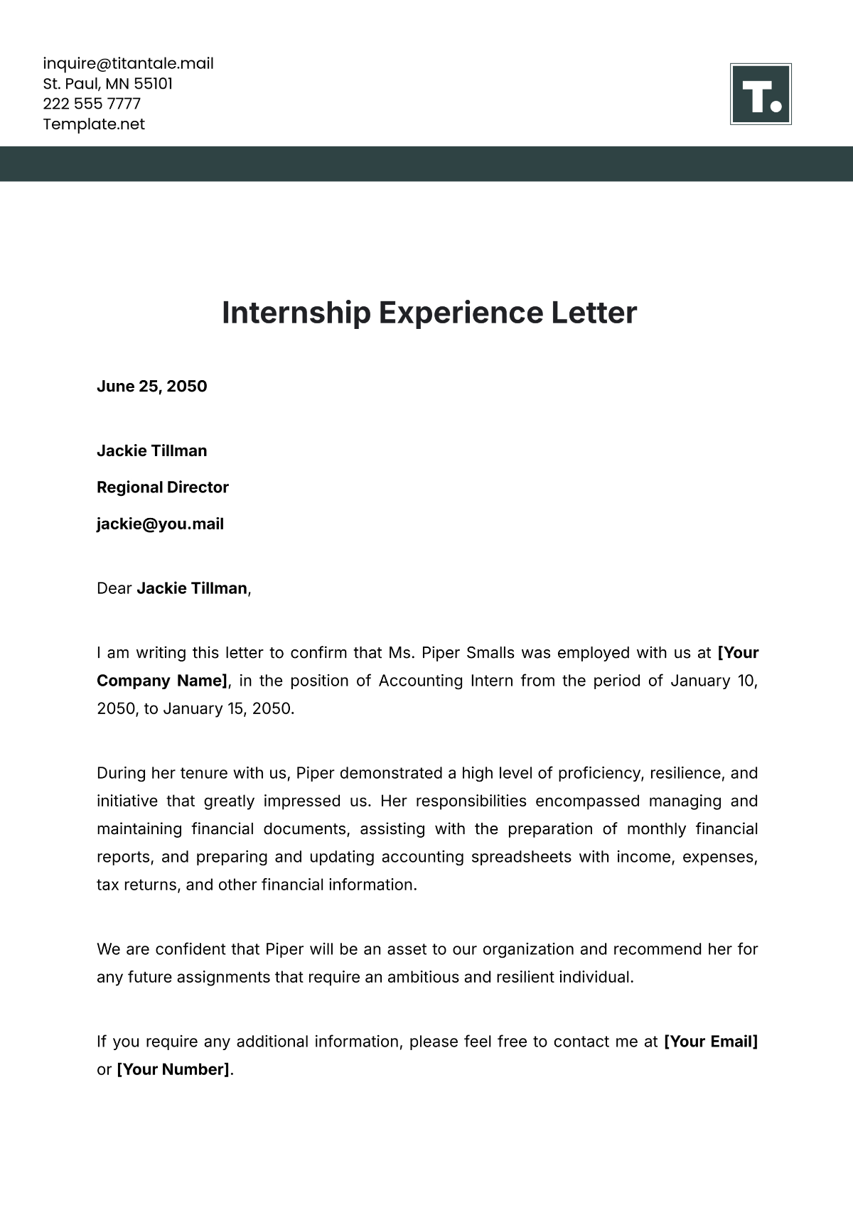 Internship Experience Letter Template - Edit Online & Download