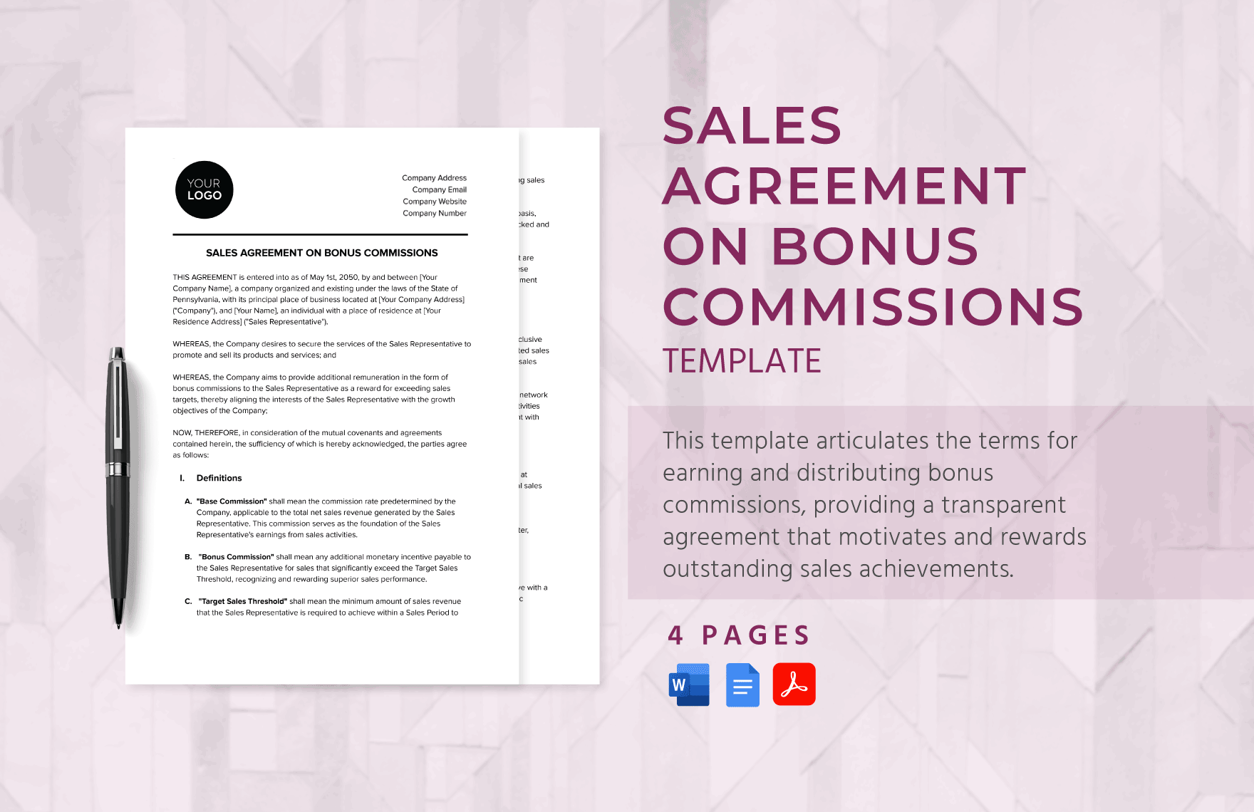 Sales Agreement on Bonus Commissions Template in Word, Google Docs, PDF