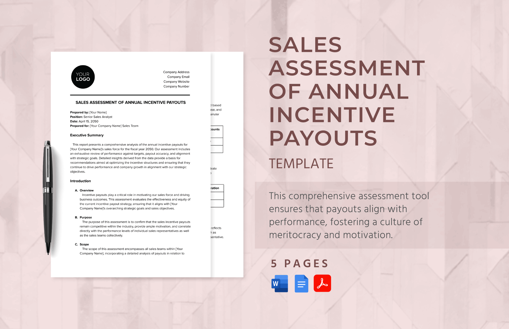Sales Assessment of Annual Incentive Payouts Template in Word, Google Docs, PDF