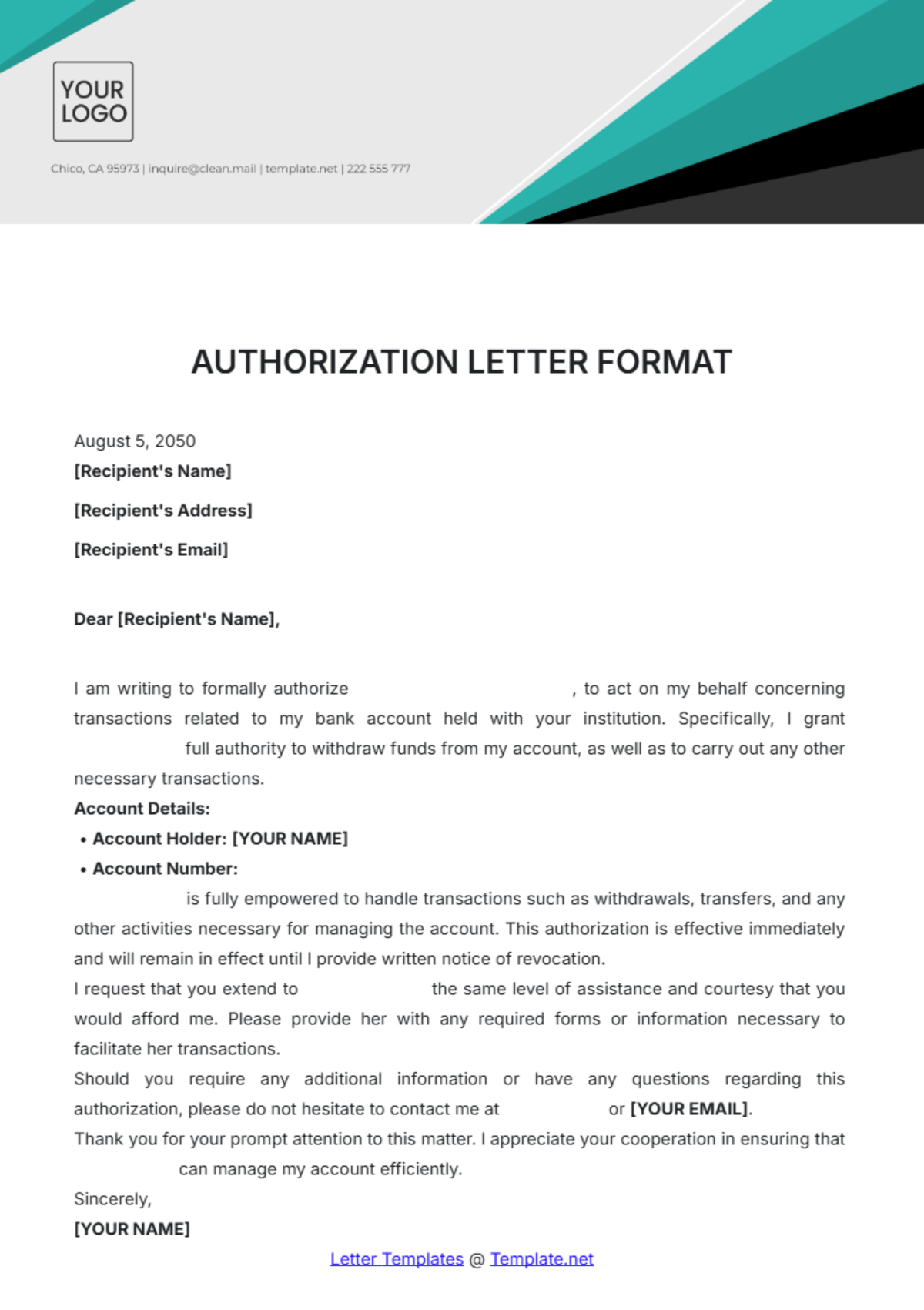 Authorization Letter Format Template - Edit Online & Download