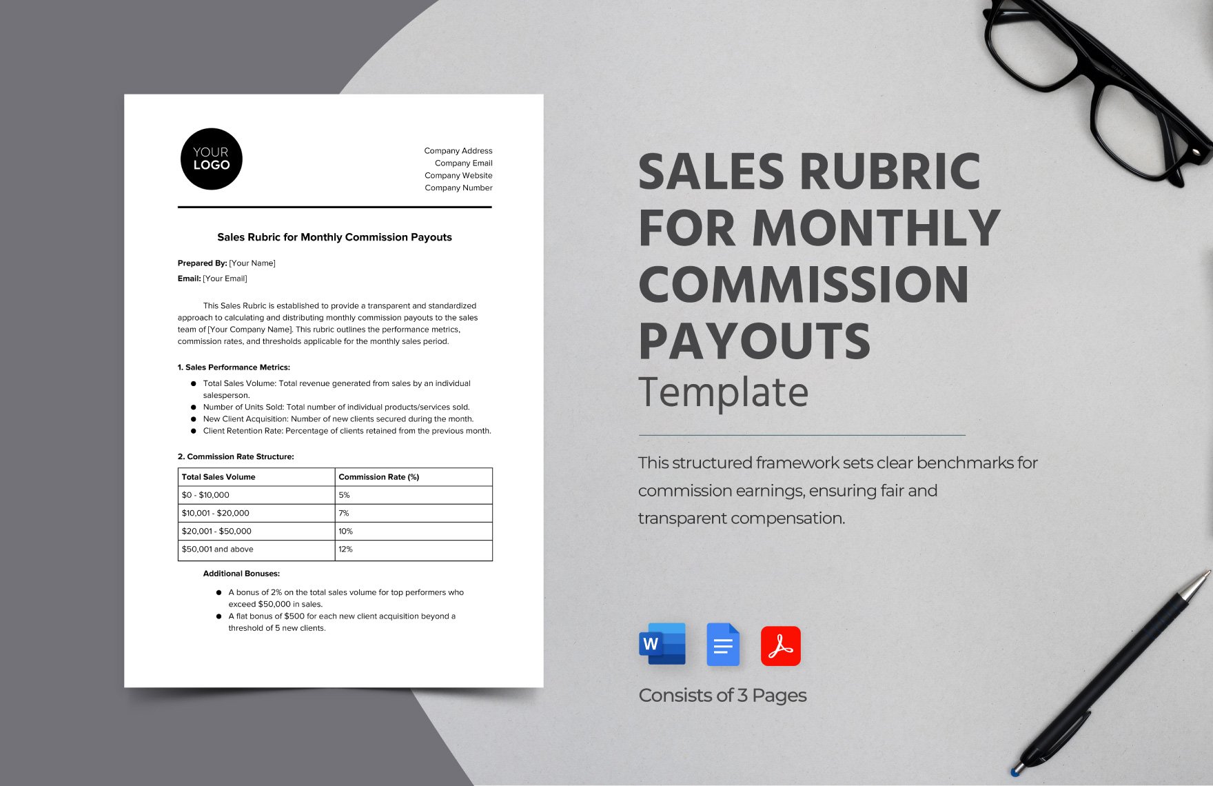 Sales Rubric for Monthly Commission Payouts Template in Word, Google Docs, PDF