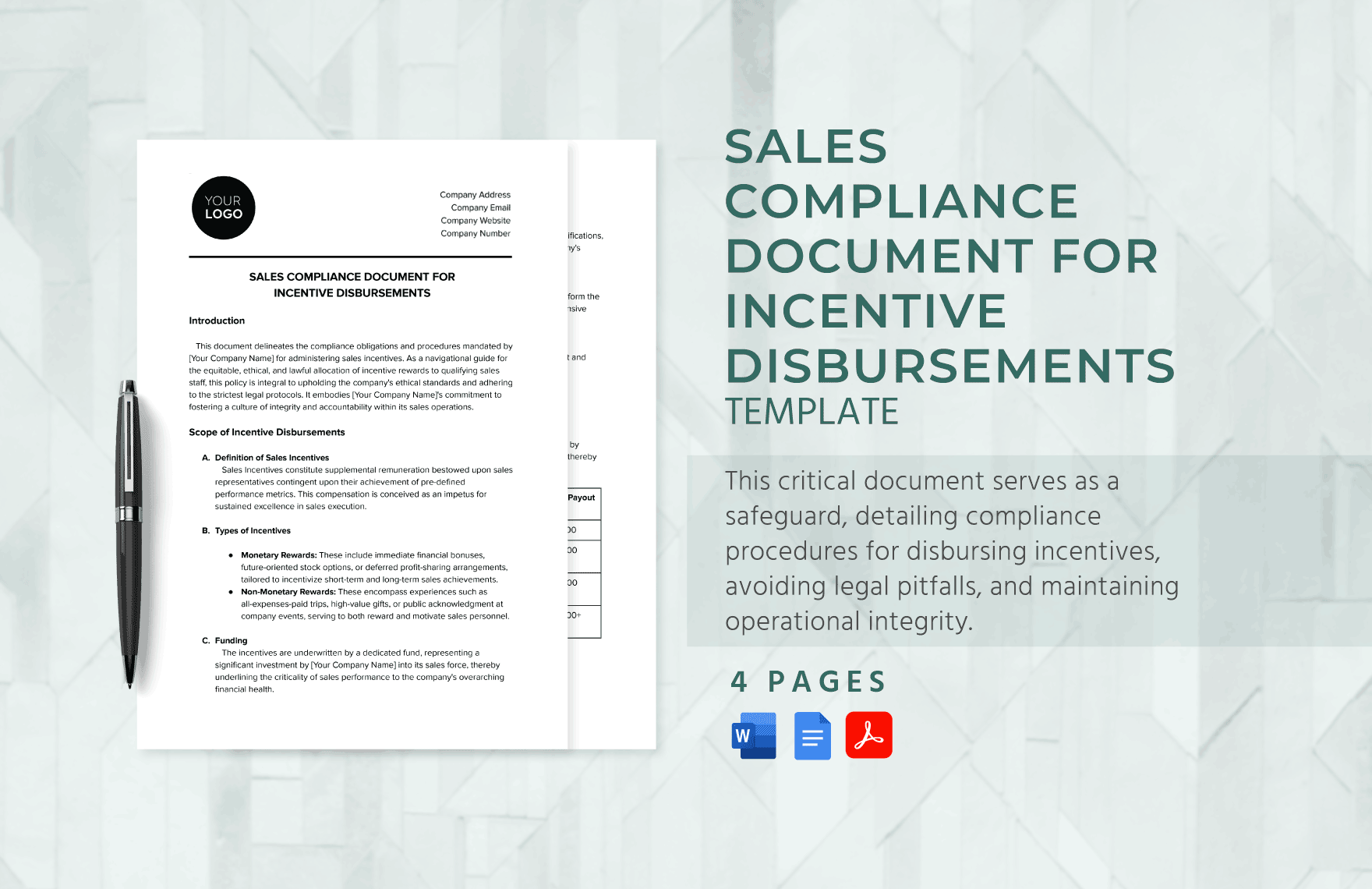 Sales Compliance Document for Incentive Disbursements Template in Word, Google Docs, PDF