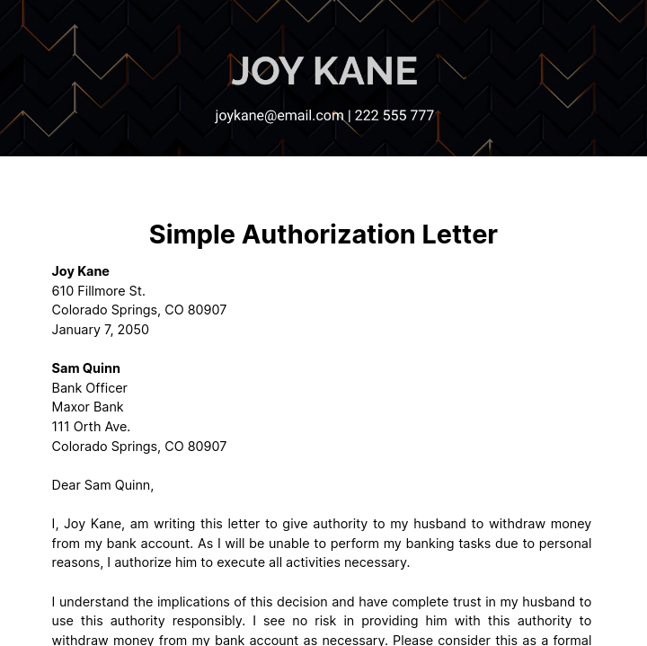 Free Simple Authorization Letter Template