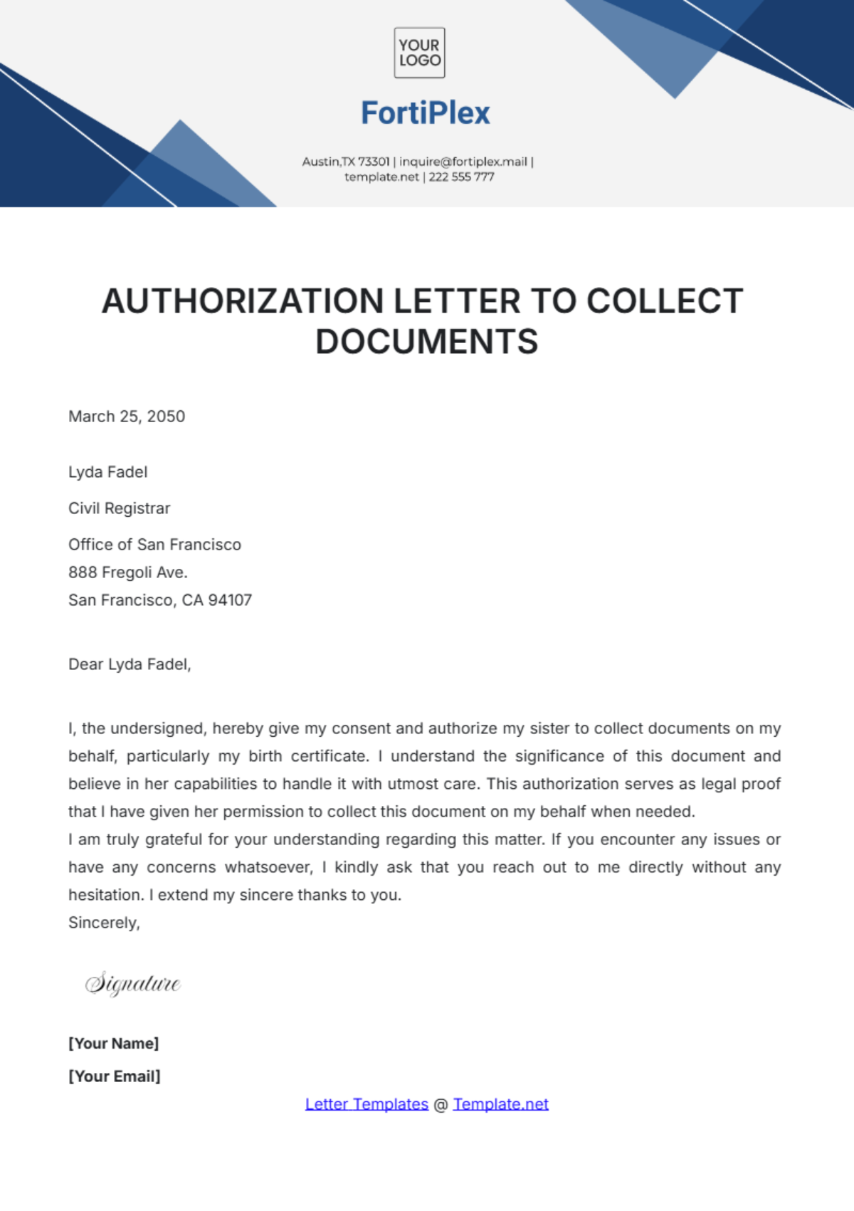 Authorization Letter to Collect Documents Template - Edit Online & Download