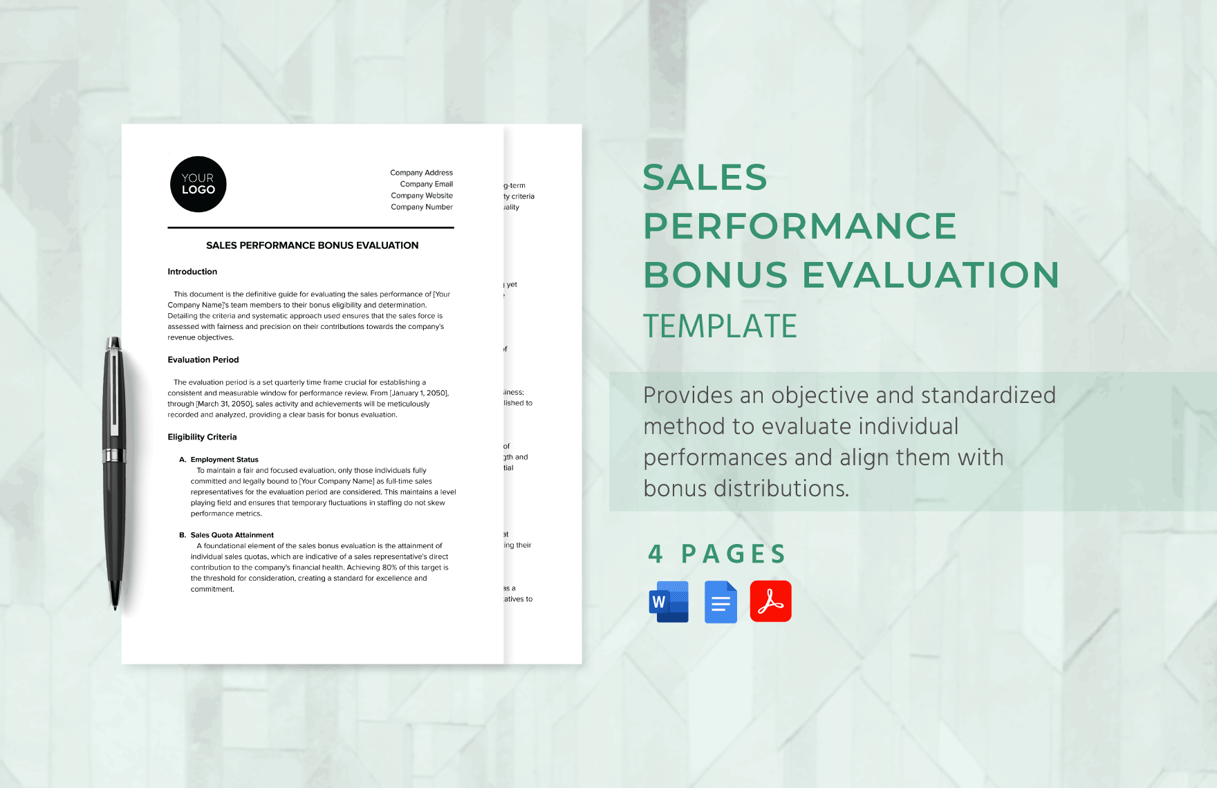 Sales Performance Bonus Evaluation Template in Word, Google Docs, PDF