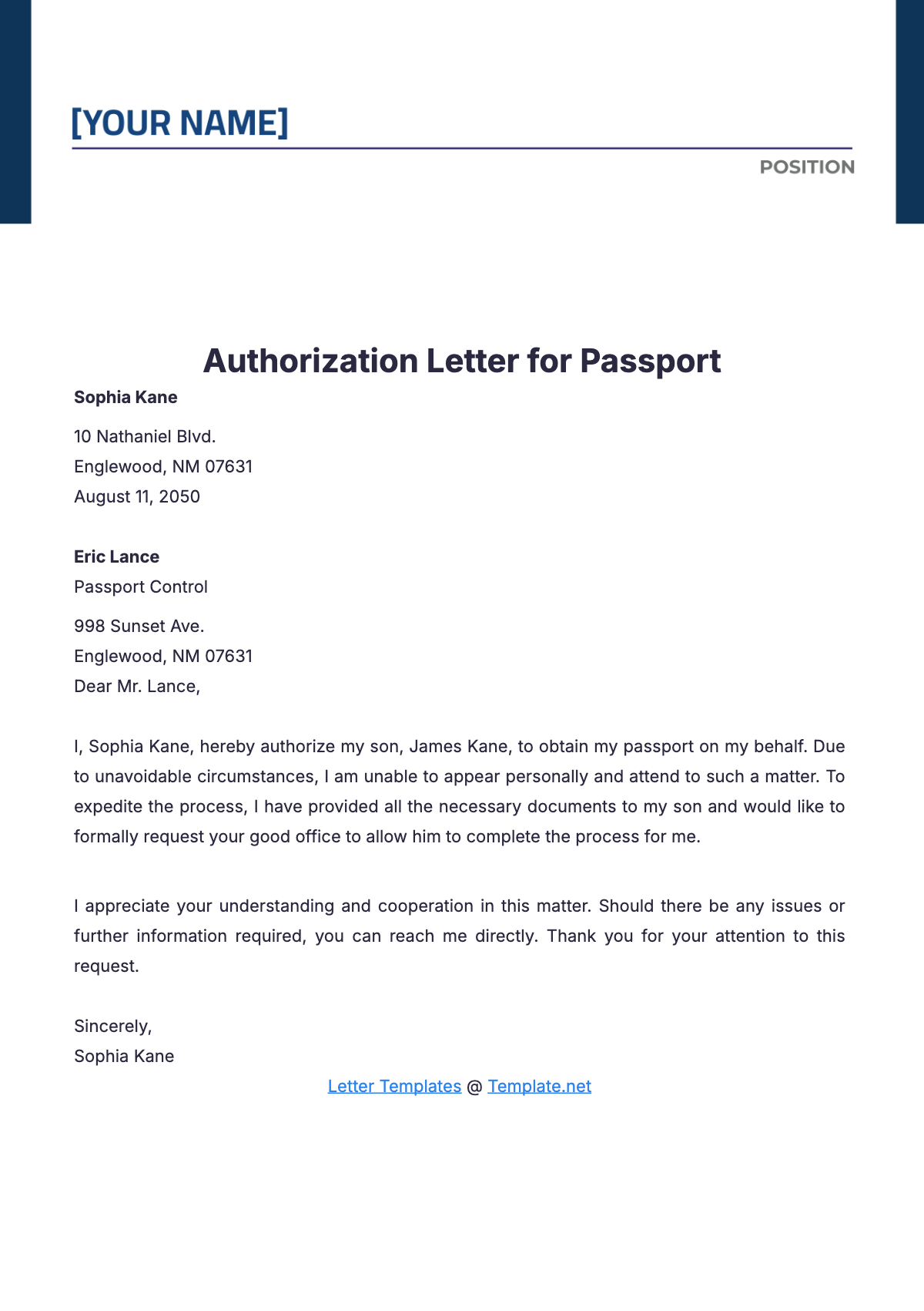 Printable Authorization Letter for Passport Template - Edit Online & Download