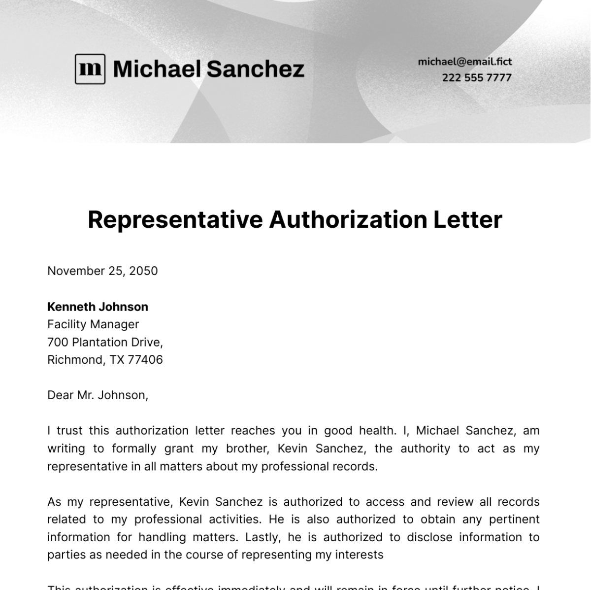 Representative Authorization Letter Template