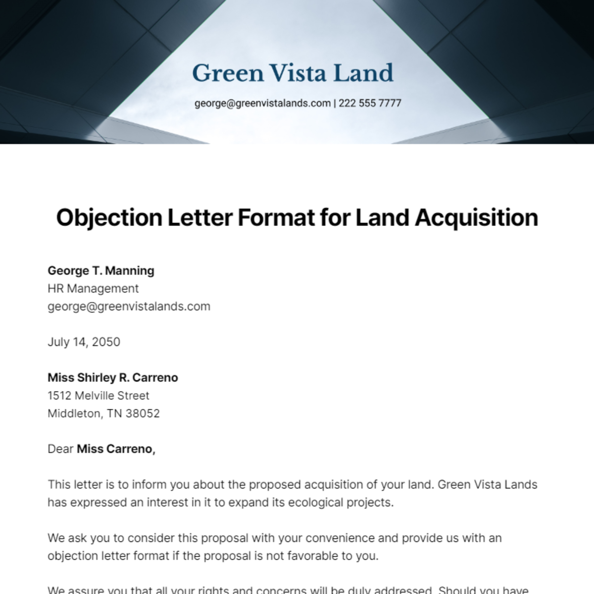 Free Objection Letter Format for Land Acquisition Template