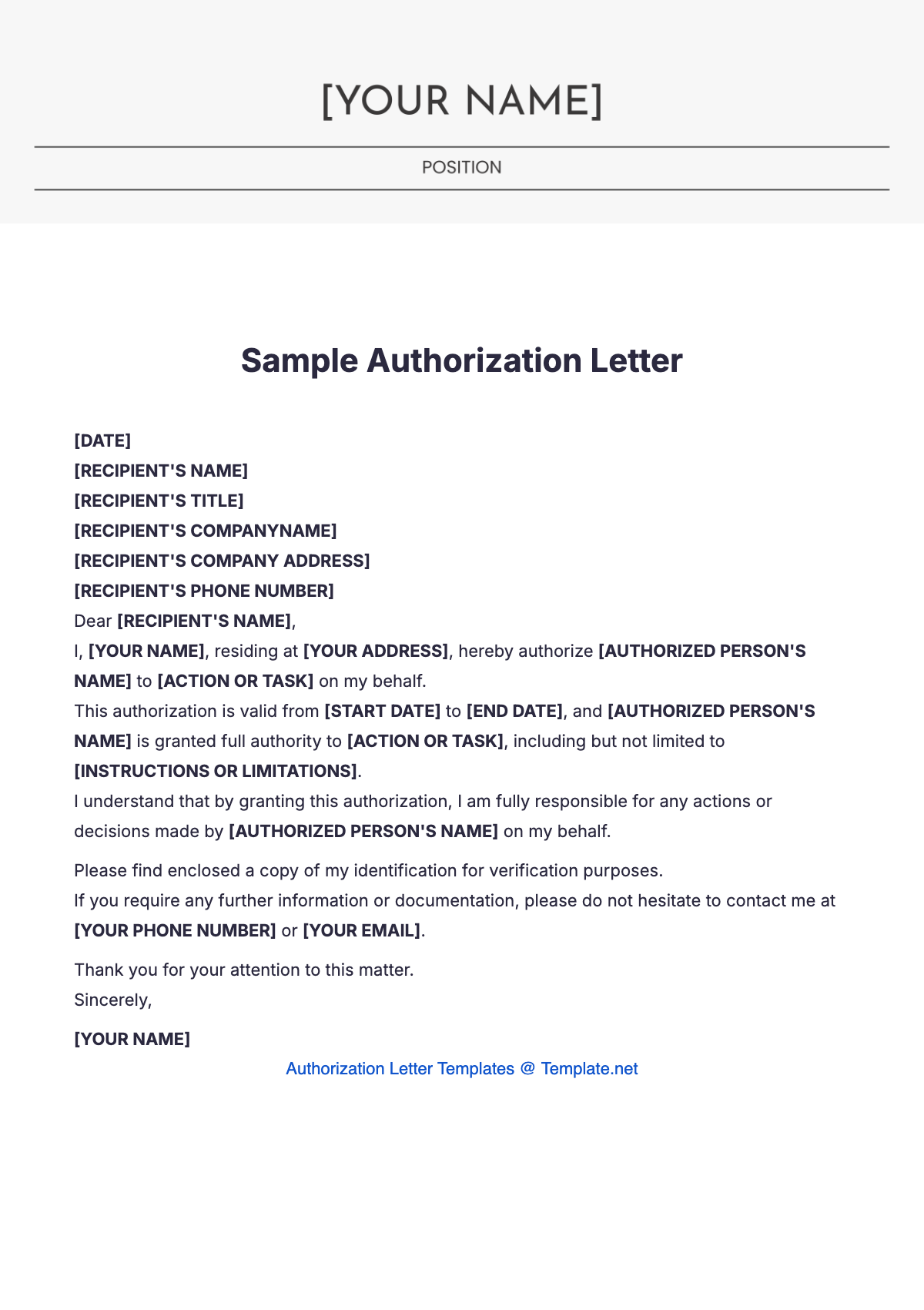 Sample Authorization Letter Template - Edit Online & Download