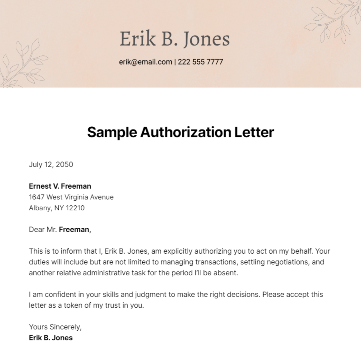 Free Sample Authorization Letter Template