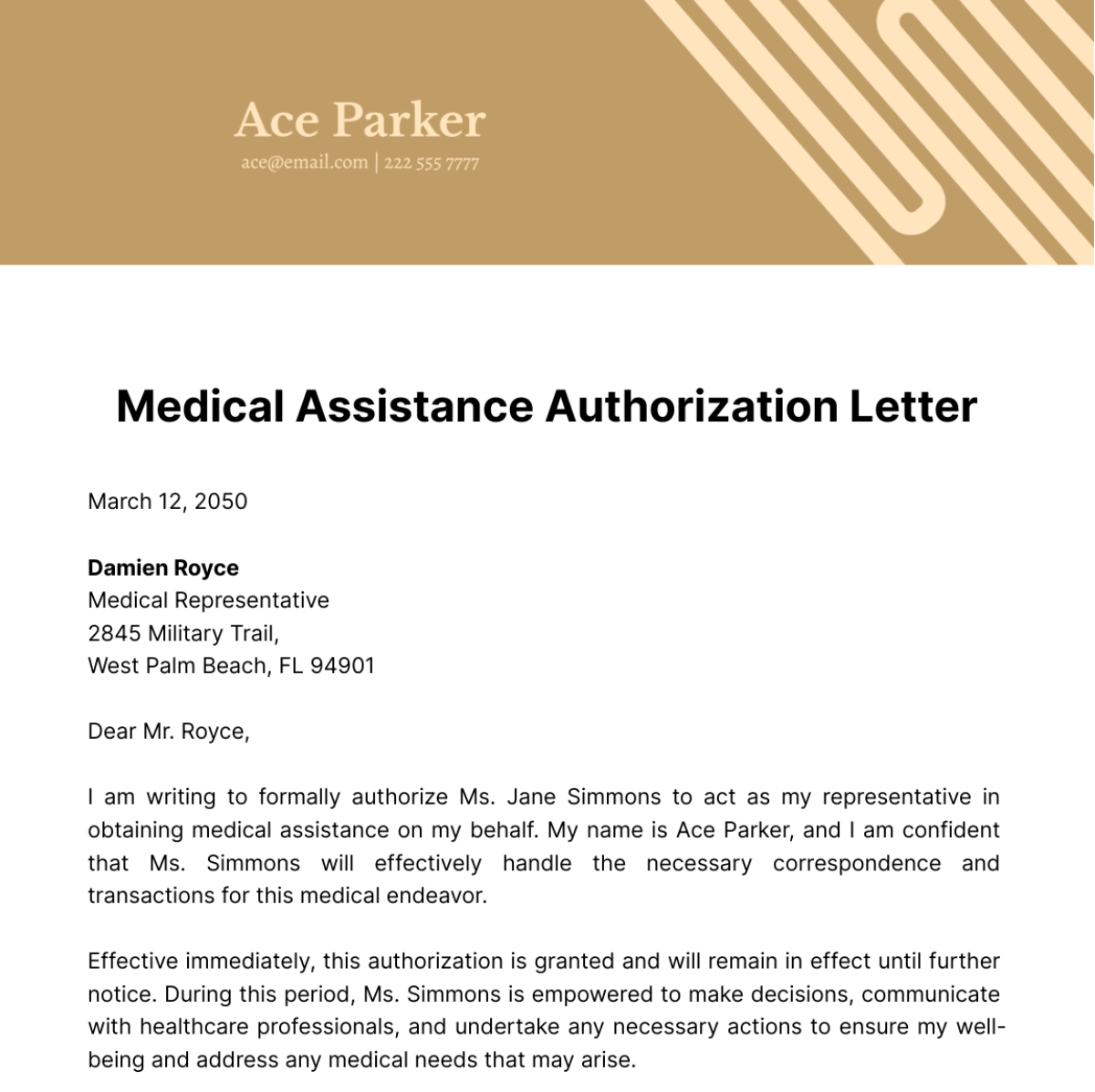 Medical Assistance Authorization Letter Template