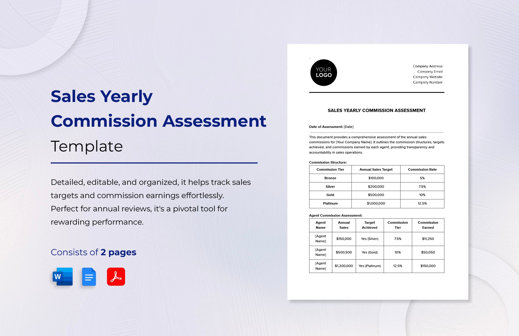 Sales Yearly Commission Assessment Template in Word, Google Docs, PDF