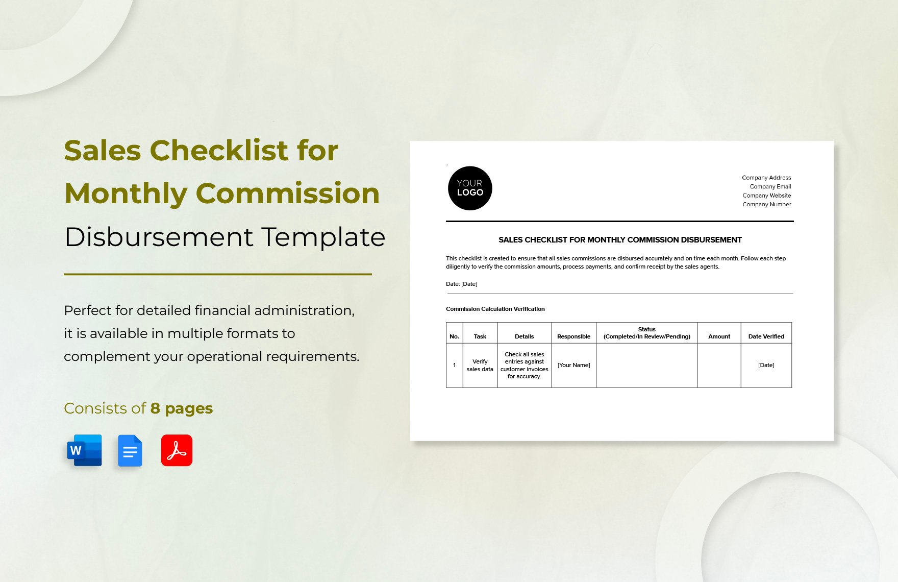 Sales Checklist for Monthly Commission Disbursement Template in Word, Google Docs, PDF