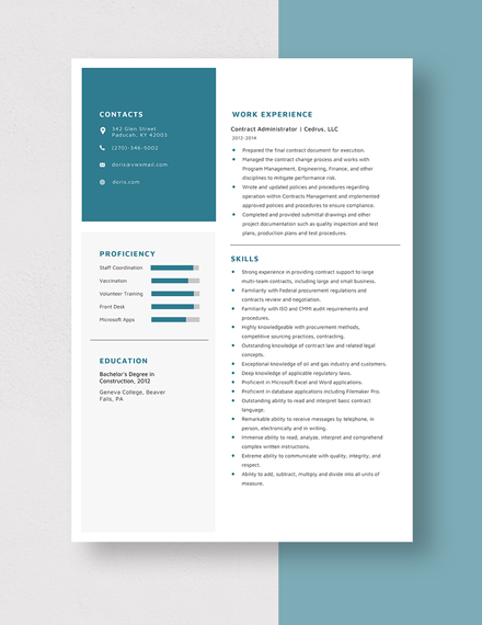 Contract Administrator Resume Template