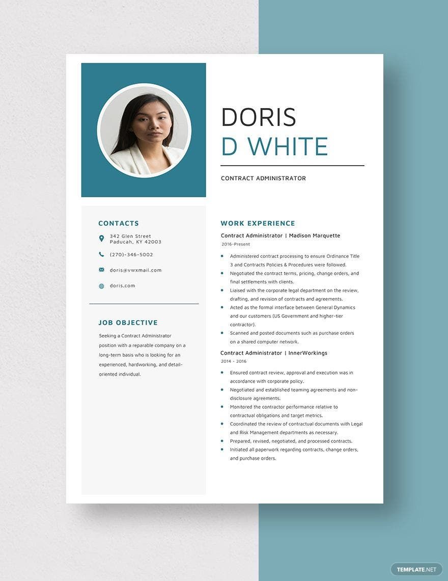 Free Contract Administrator Resume