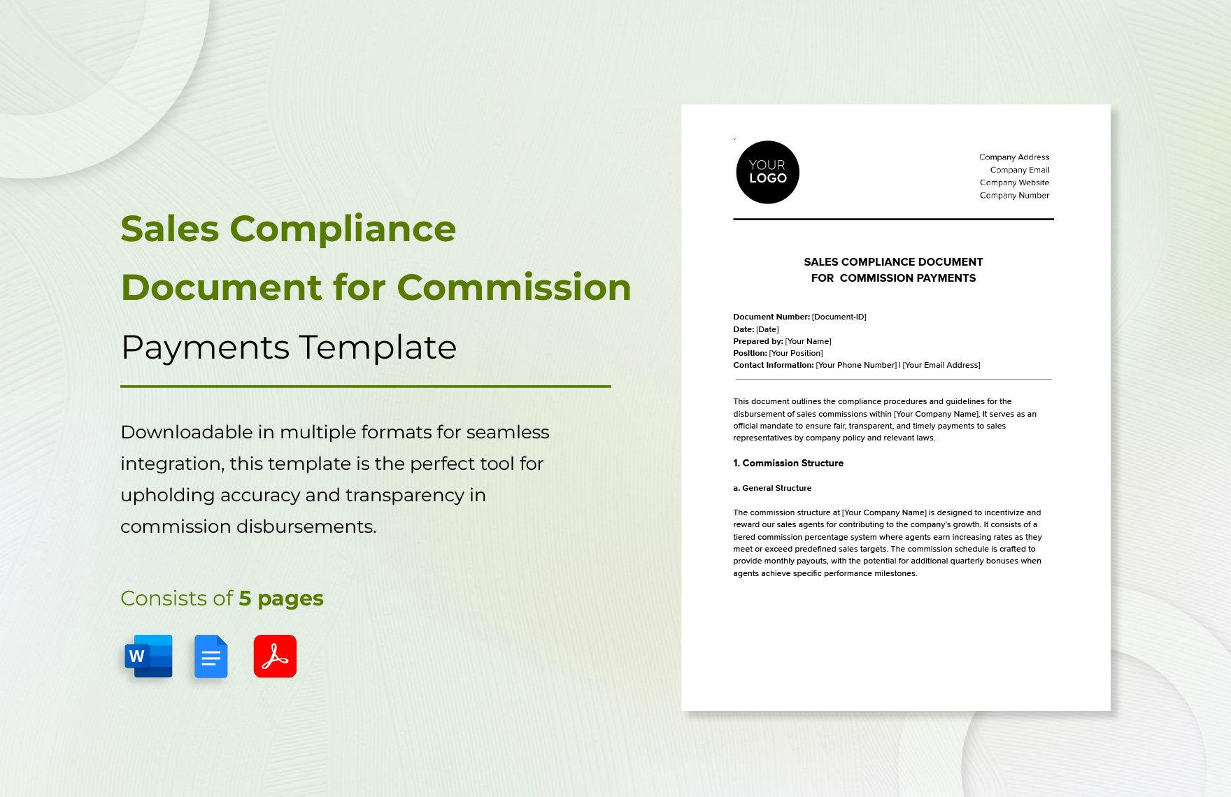 Sales Compliance Document for Commission Payments Template in Word, Google Docs, PDF