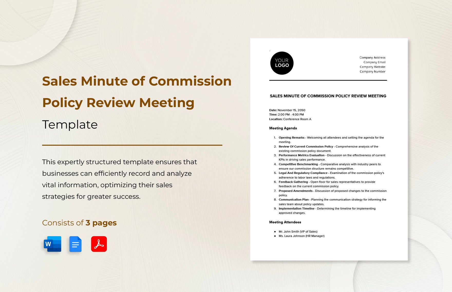 Sales Minute of Commission Policy Review Meeting Template