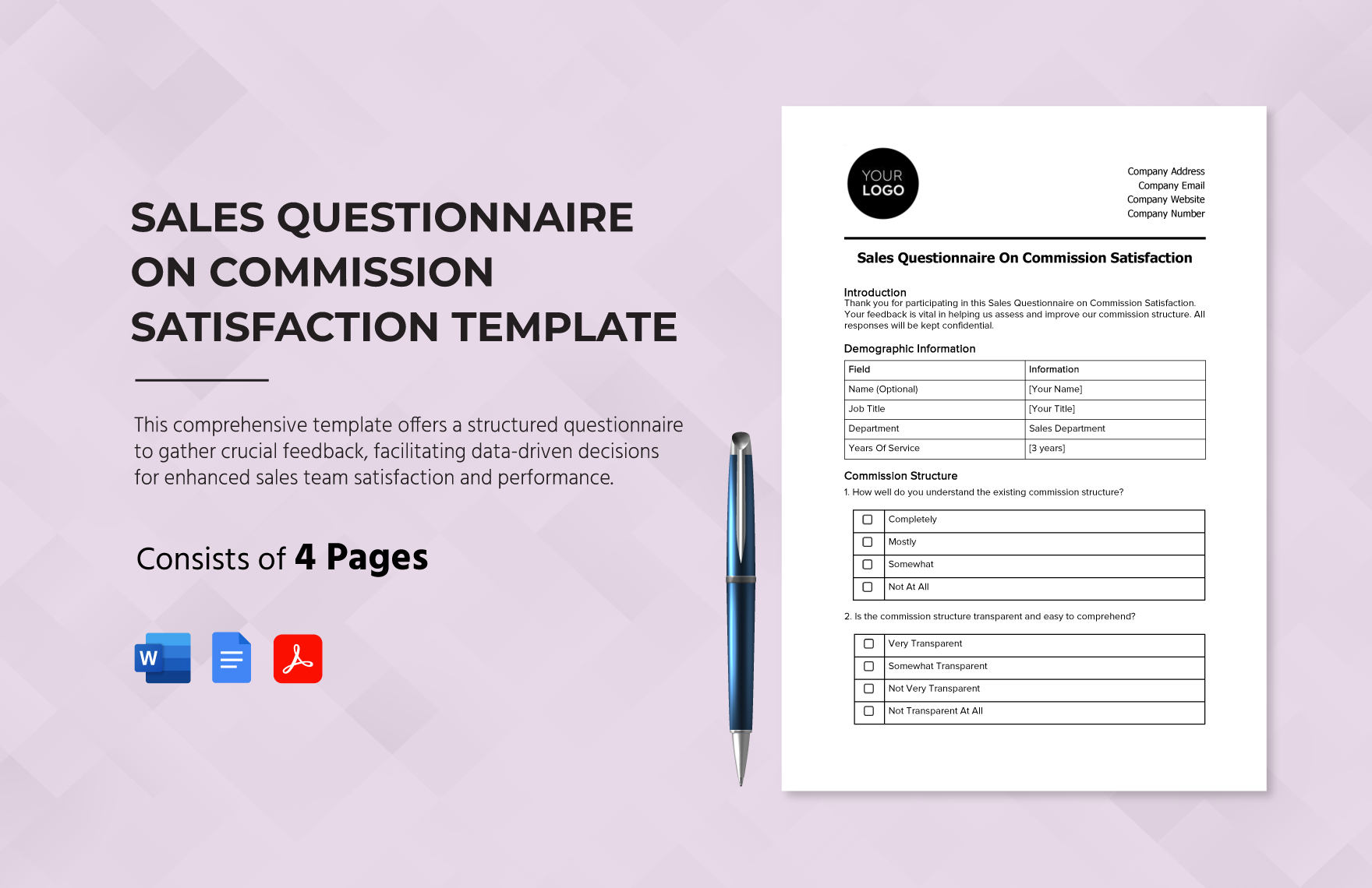 Sales Questionnaire on Commission Satisfaction Template in Word, Google Docs, PDF