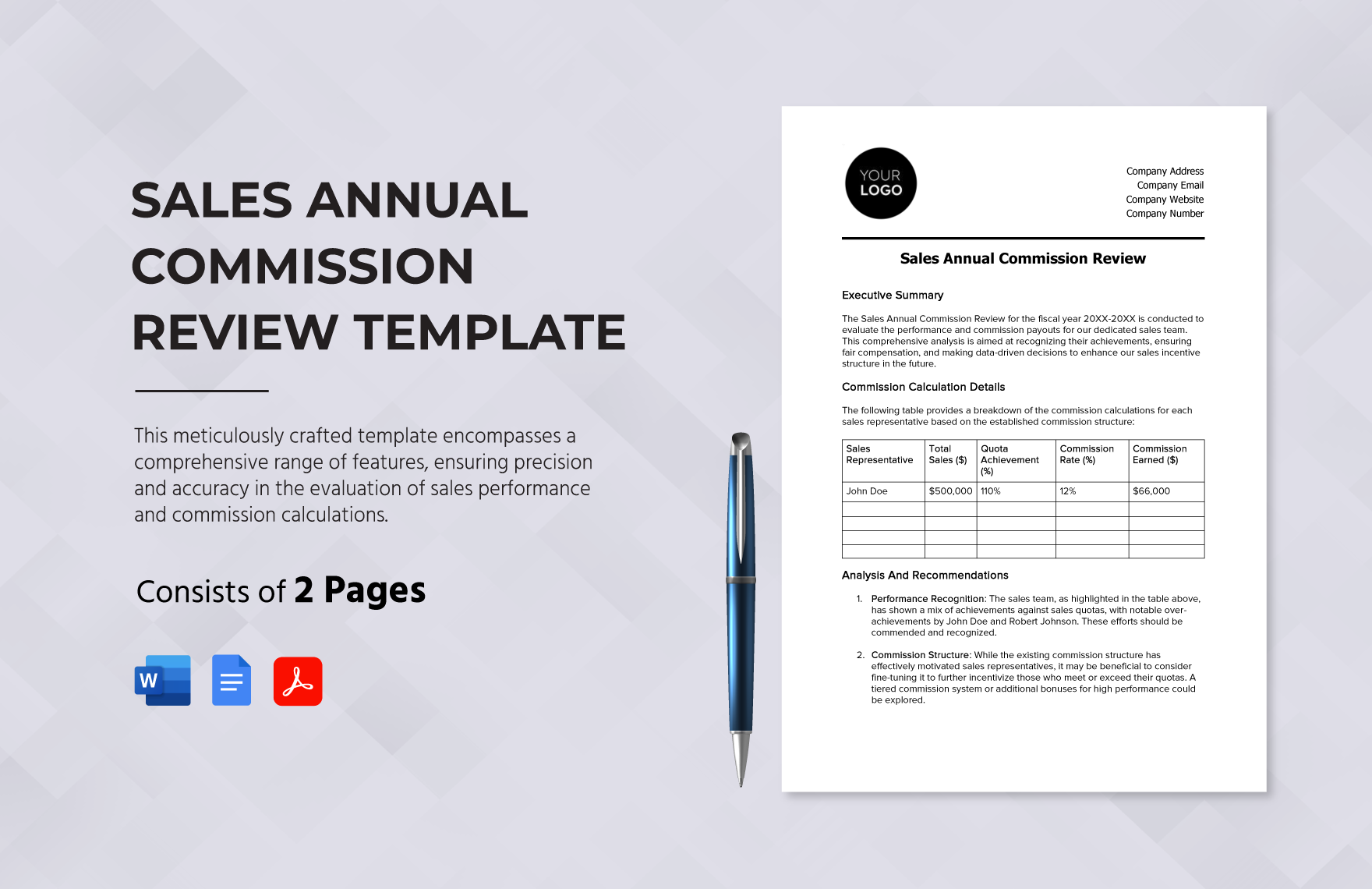 Sales Annual Commission Review Template
