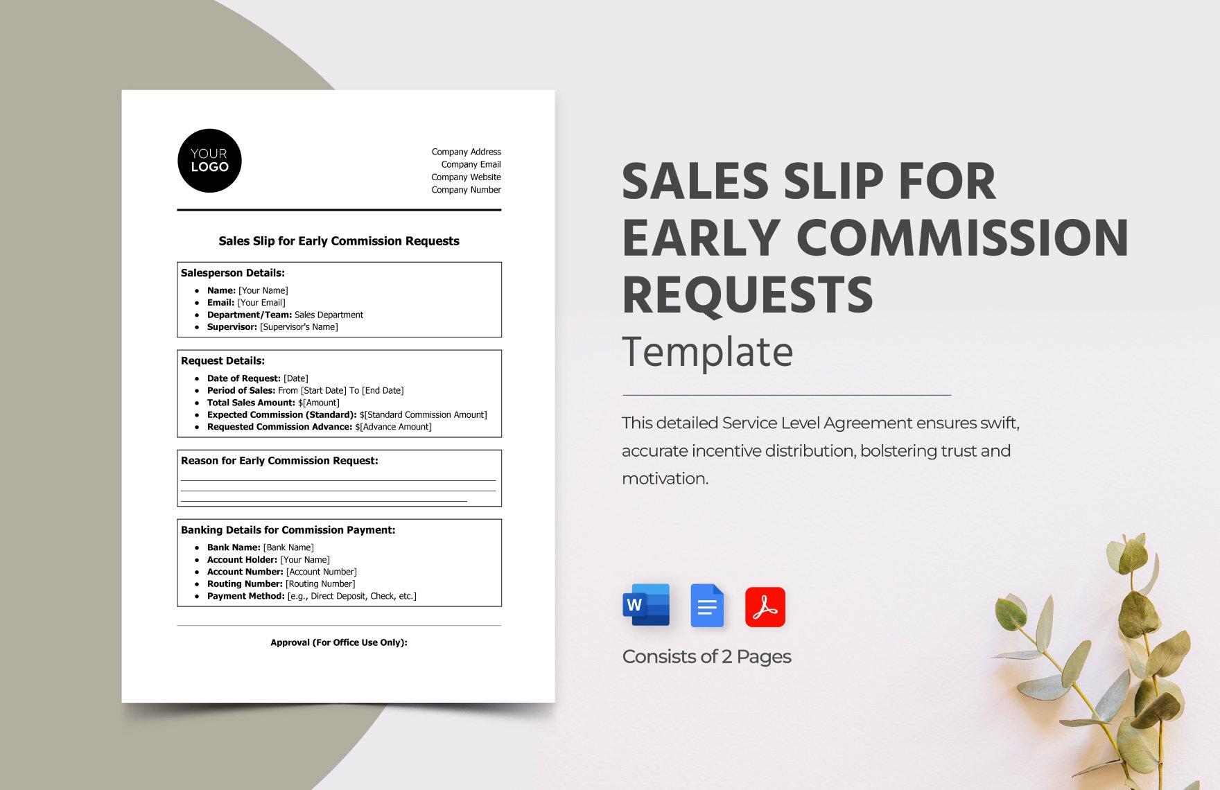Sales Slip for Early Commission Requests Template in Word, Google Docs, PDF