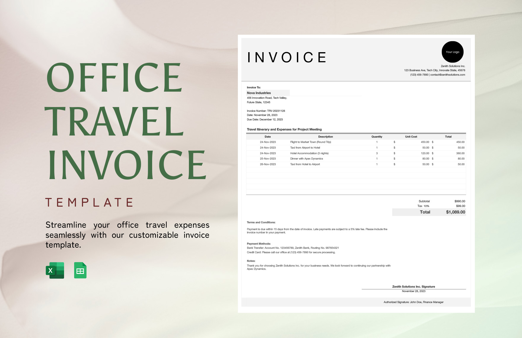 Office Travel Invoice Template