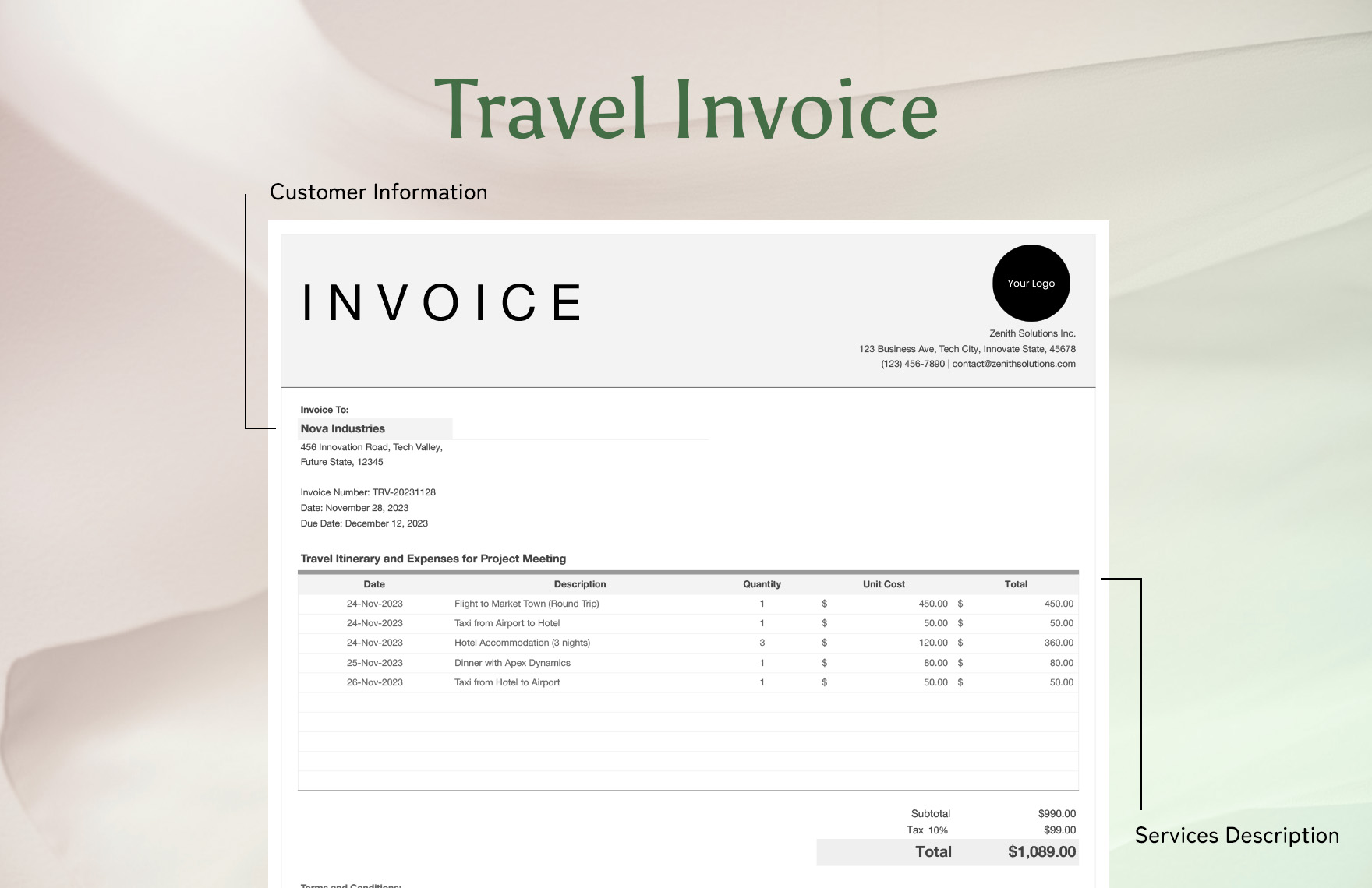 Office Travel Invoice Template