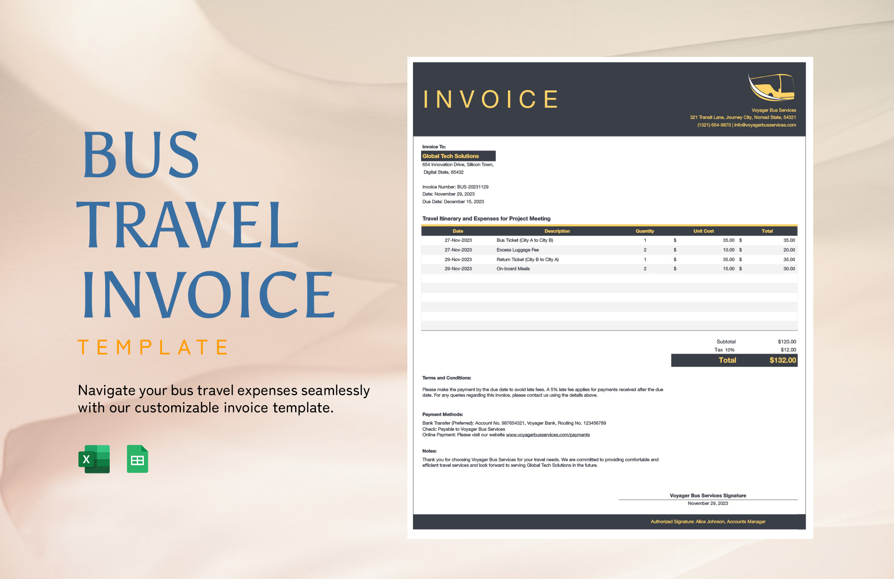 Bus Travel Invoice Template in Excel, Google Sheets - Download | Template.net