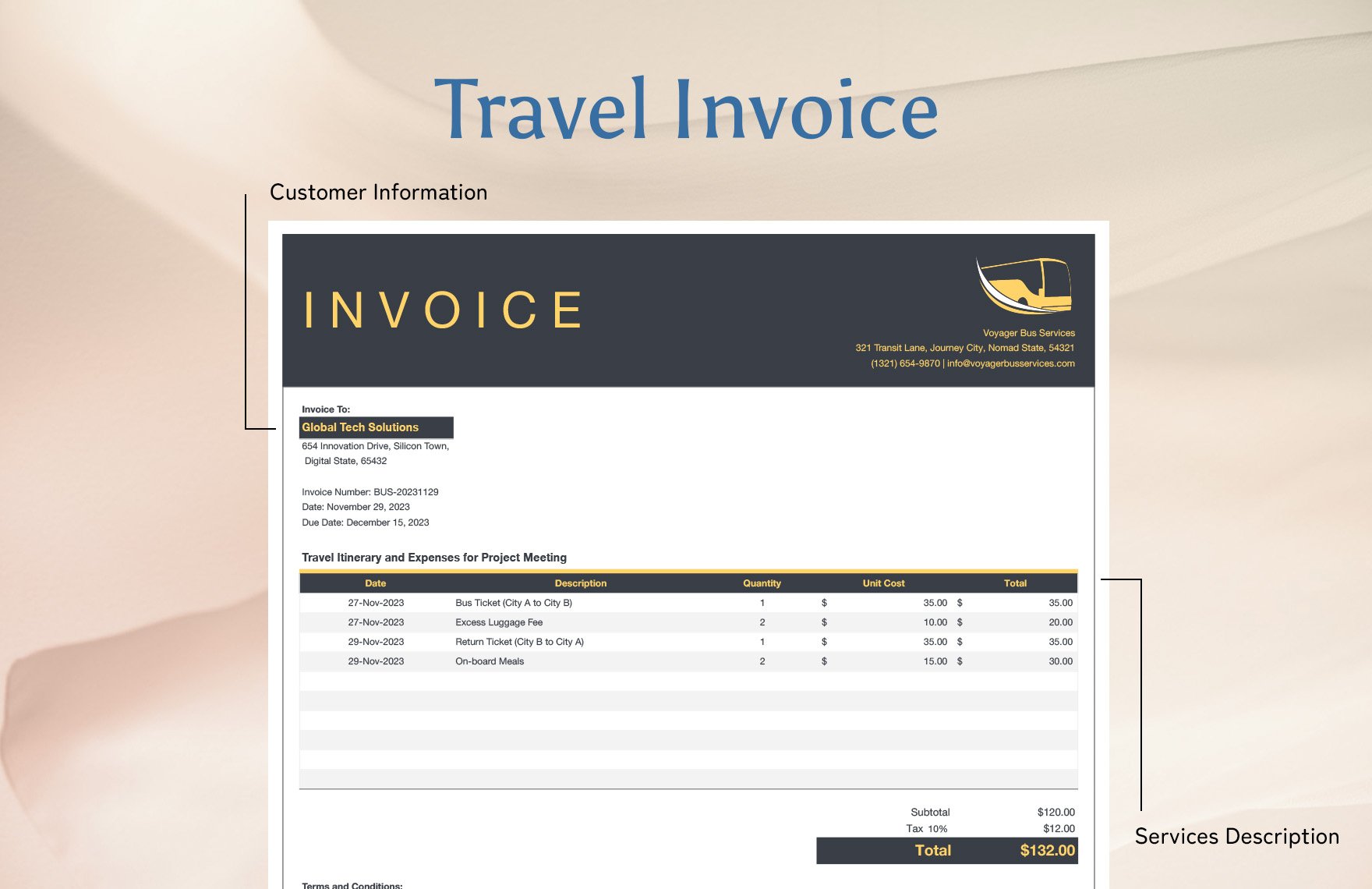 Bus Travel Invoice Template