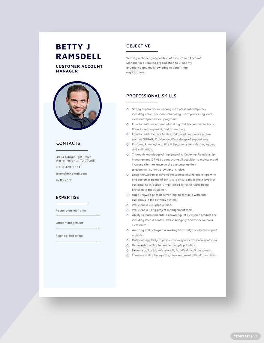 Customer Account Manager Resume in Word, Apple Pages