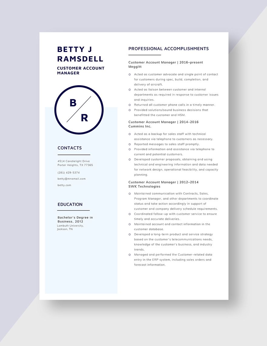 Customer Account Manager Resume