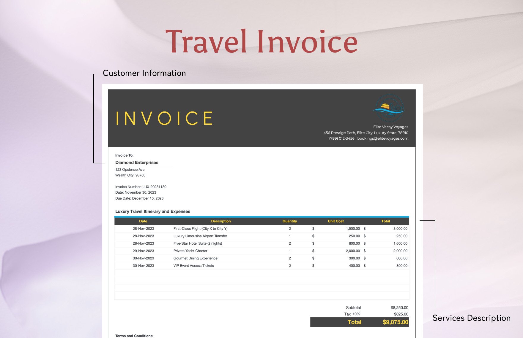 Luxury Travel Invoice Template