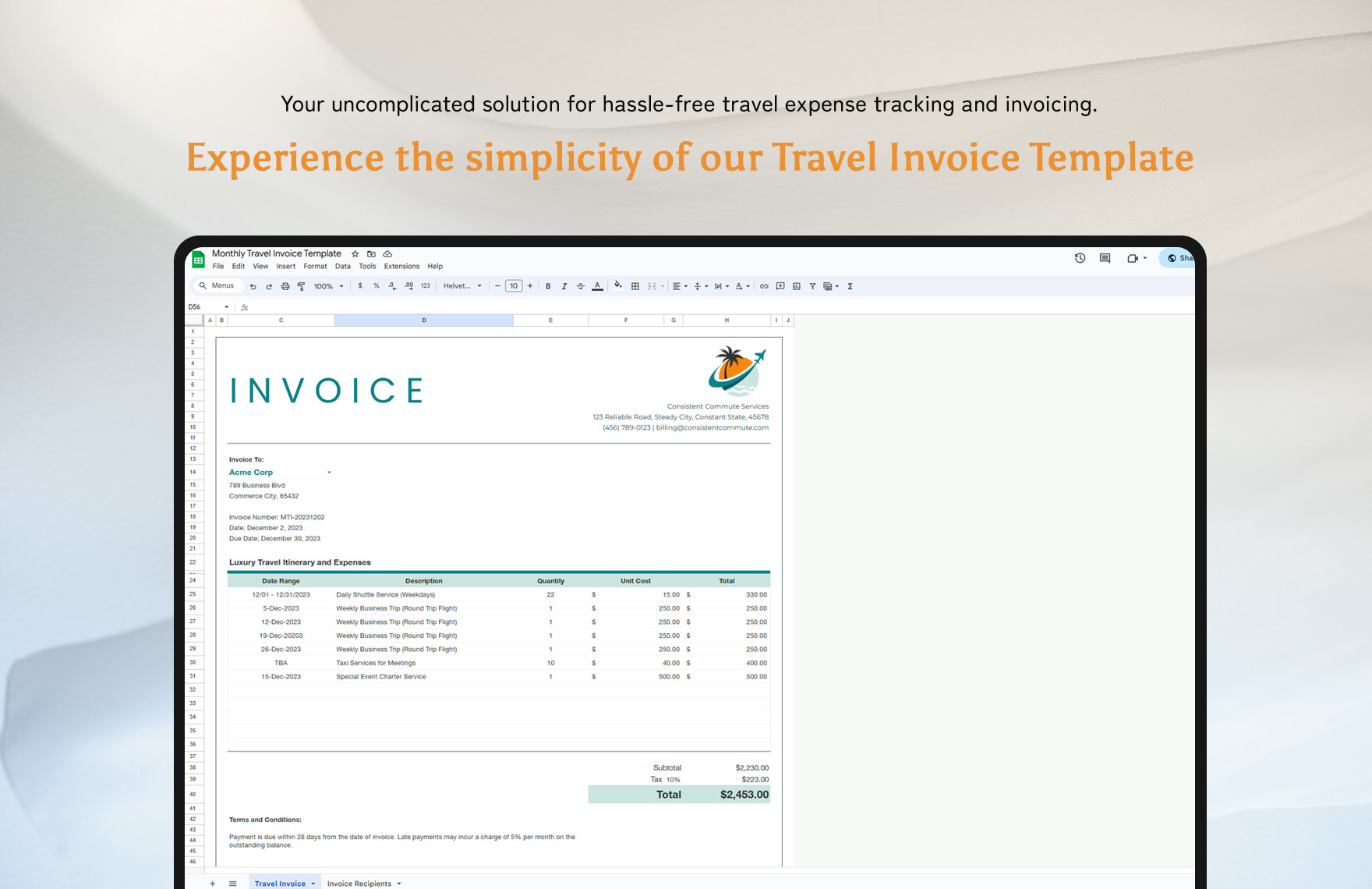 Monthly Travel Invoice Template