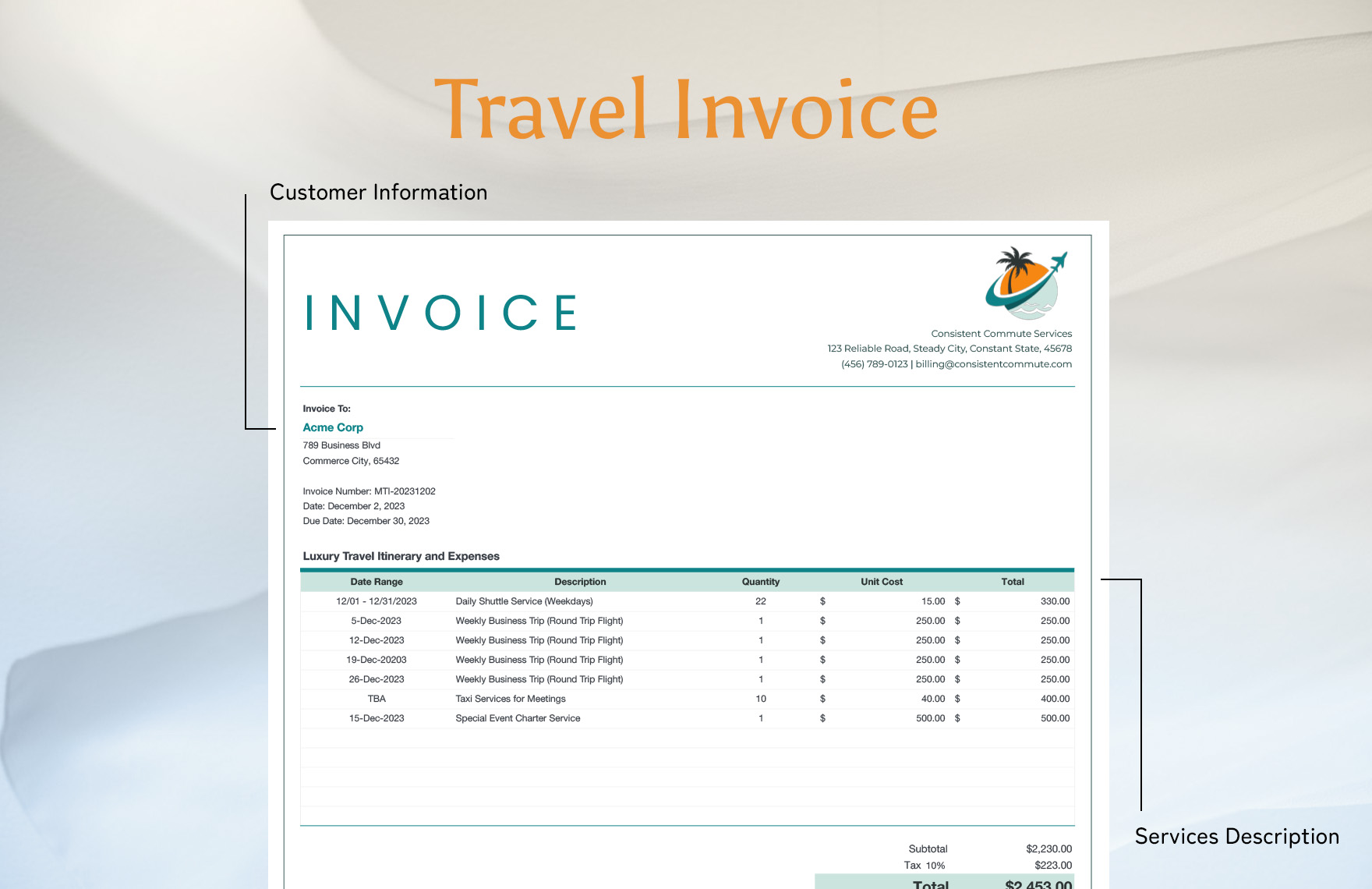 Monthly Travel Invoice Template