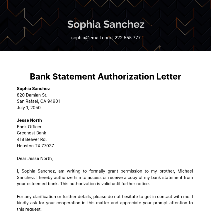 Bank Statement Authorization Letter Template