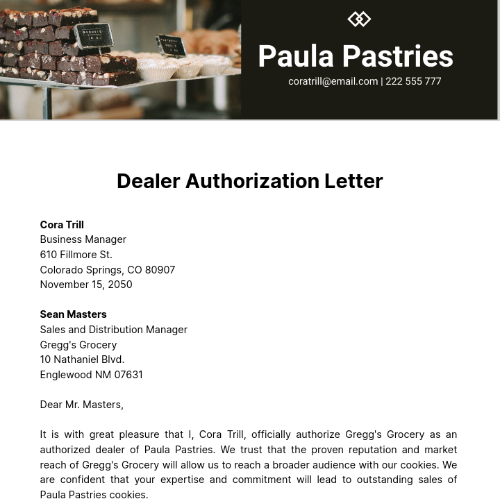 Free Dealer Authorization Letter Template