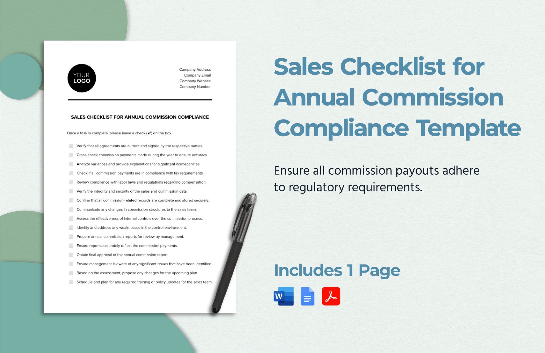 Sales Checklist for Annual Commission Compliance Template in Word, Google Docs, PDF