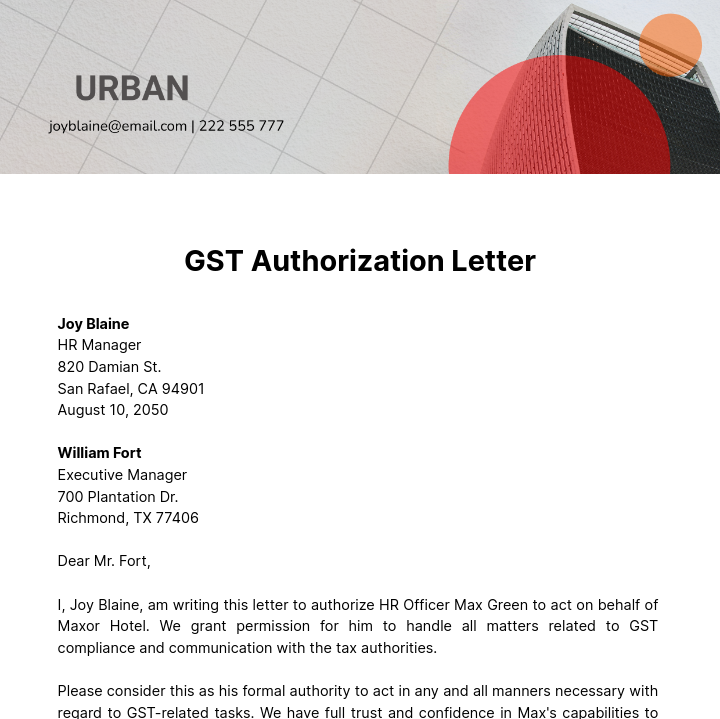 GST Authorization Letter Template