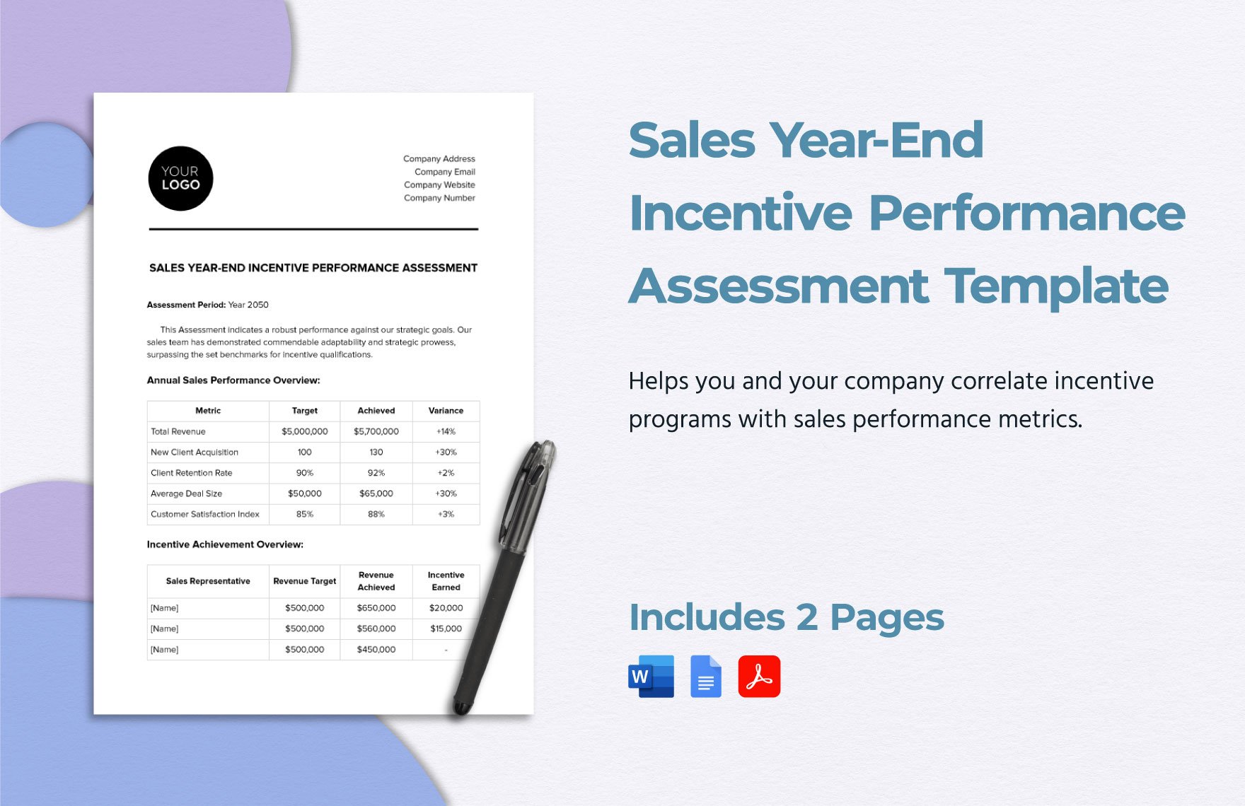 Sales Year-End Incentive Performance Assessment Template in Word, Google Docs, PDF