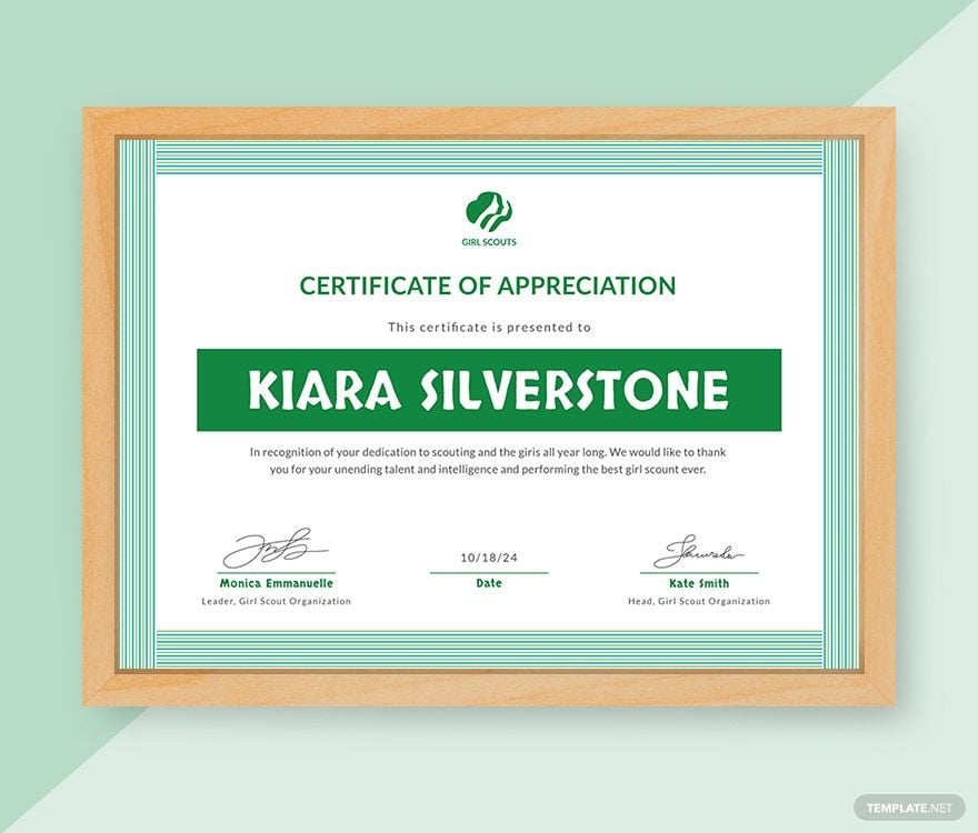 Girl Scout Appreciation Certificate Template