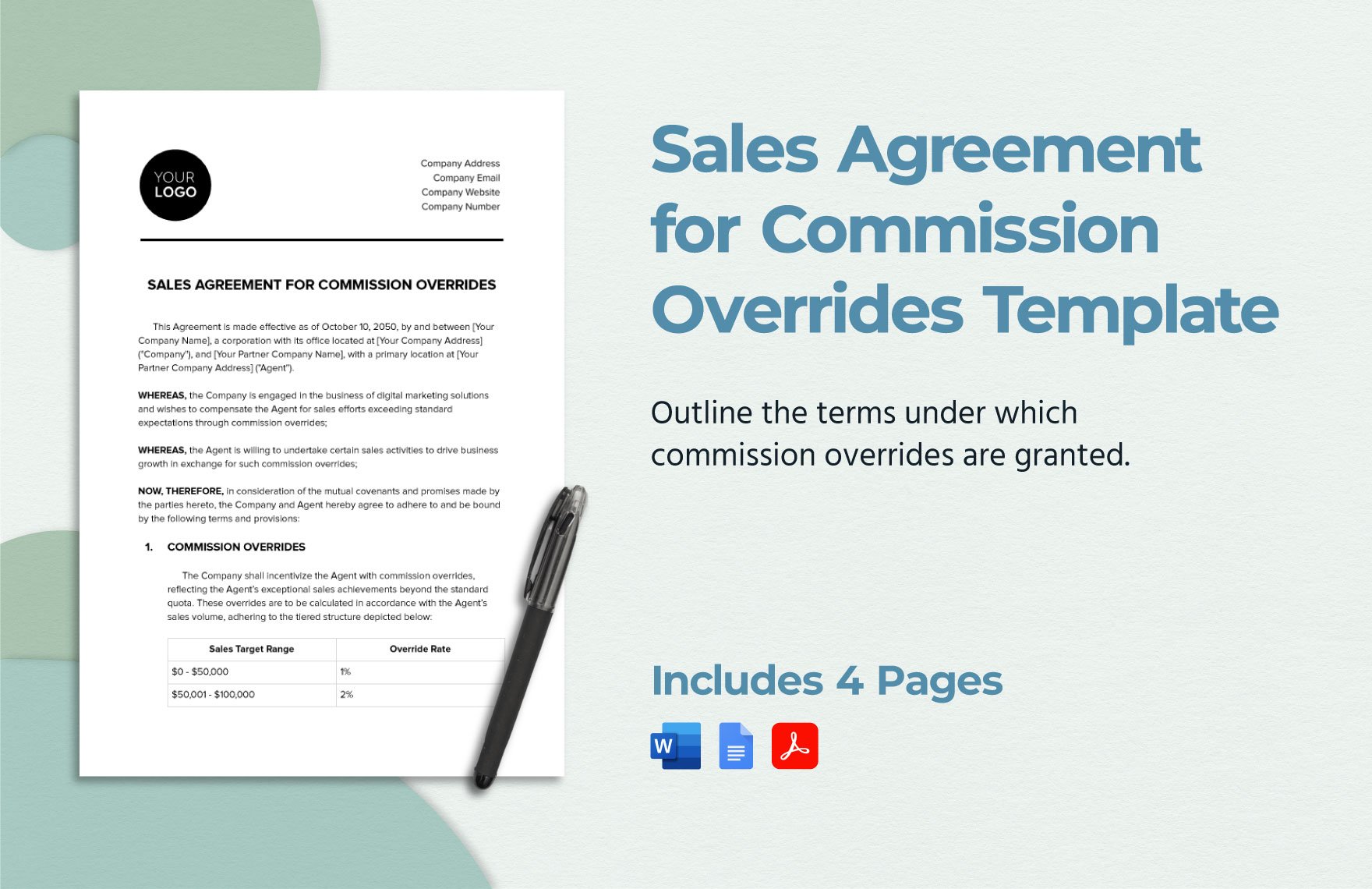 Sales Agreement for Commission Overrides Template