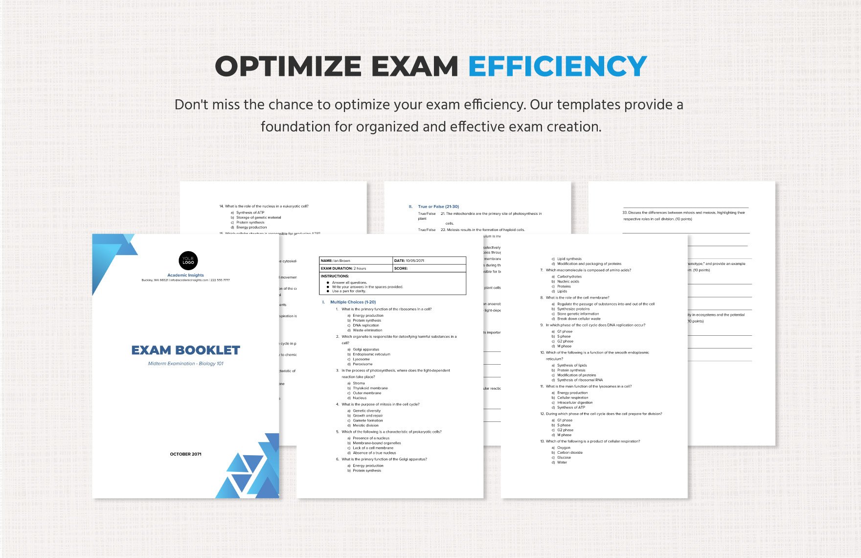 Exam Booklet Template