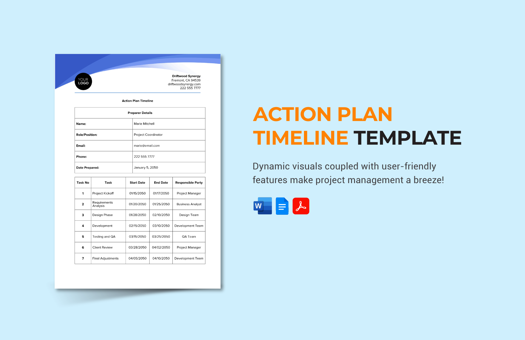 Action Plan Timeline Template in Word, Google Docs, PDF