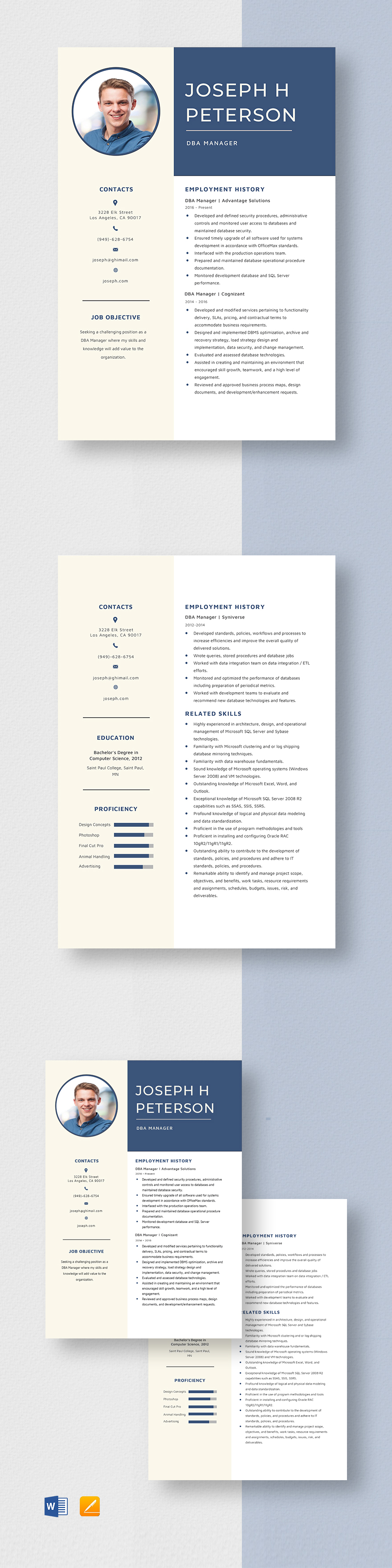 Free MySQL DBA Resume Template Word, Apple Pages