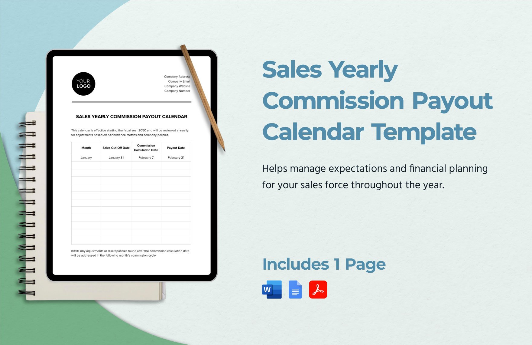 Sales Yearly Commission Payout Calendar Template