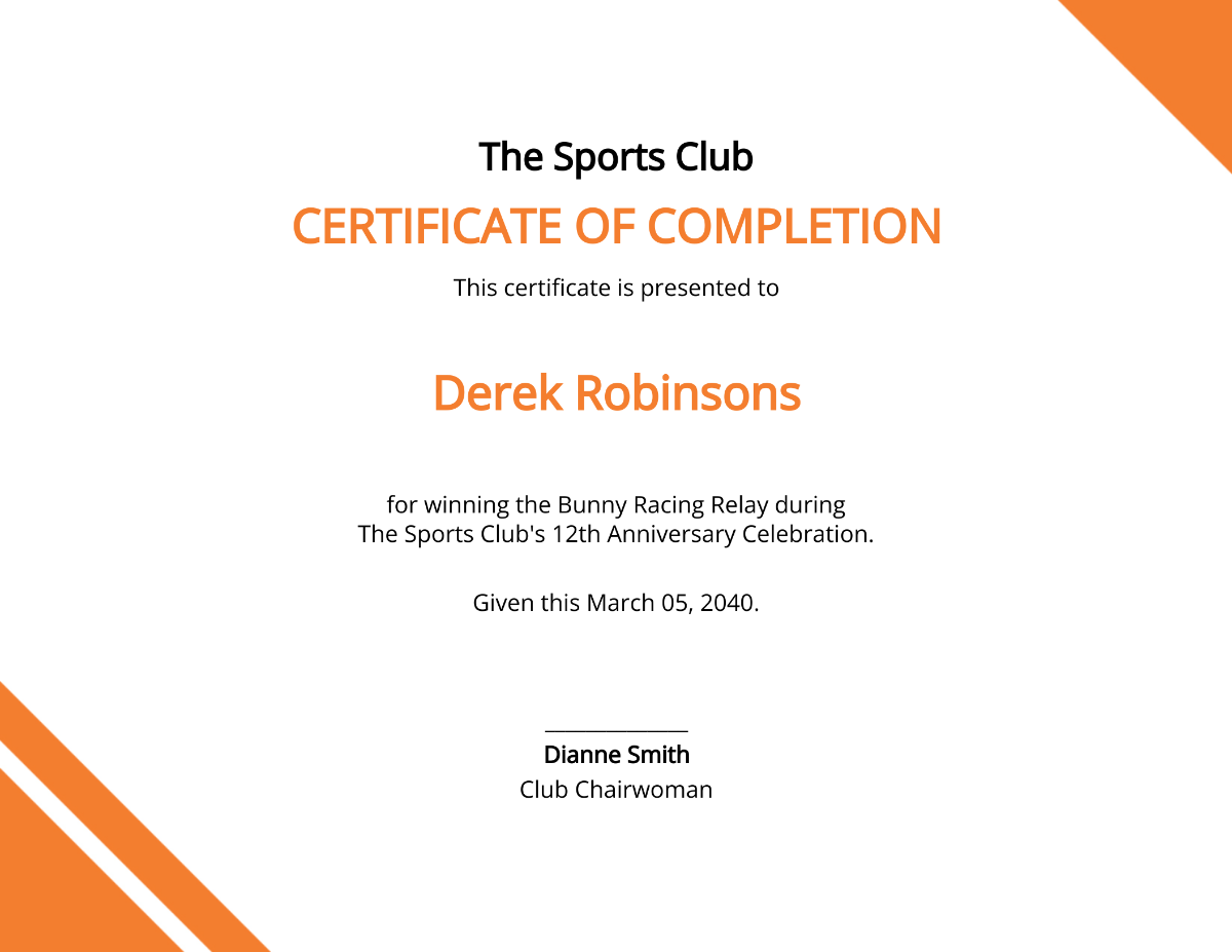 Funny Sports Completion Certificate Template
