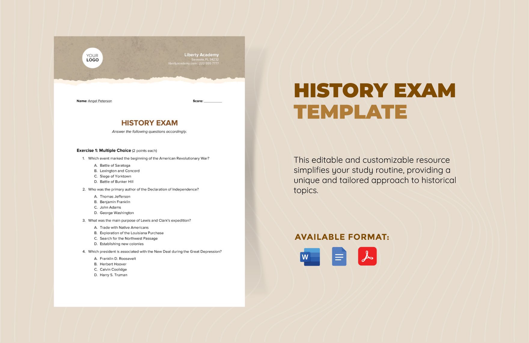 Free History Exam Template in Word, Google Docs, PDF