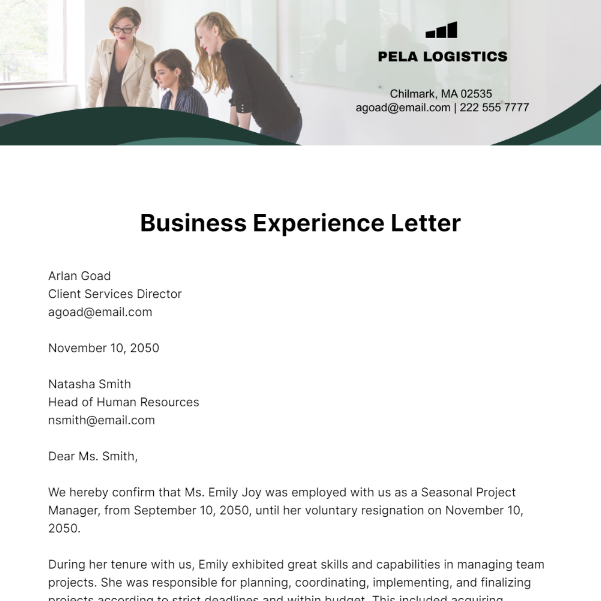 Free Business Experience Letter   Template