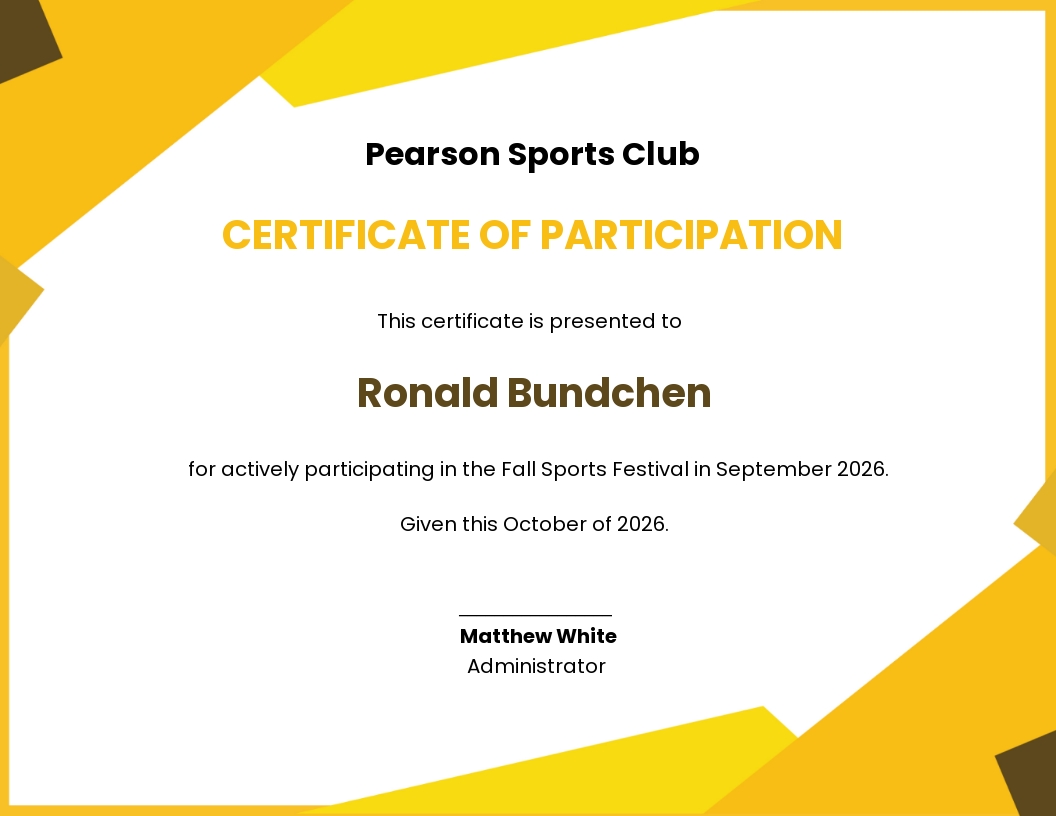 Funny Sports Participation Certificate Template - Google Docs, Word, PSD